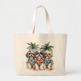 Bolsa Tote Grande Cães Shih Tzu Vestindo Camisas Havaianas