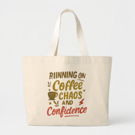 Bolsa Tote Grande Café, Caos e Confiança – Citação Divertida e Relat