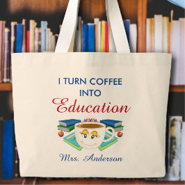Bolsa Tote Grande Café De Professora Moderno Para A Educação Azul