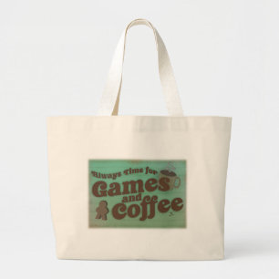 Bolsa Tote Grande Café e Jogos Diversão Estilo de Vintagem