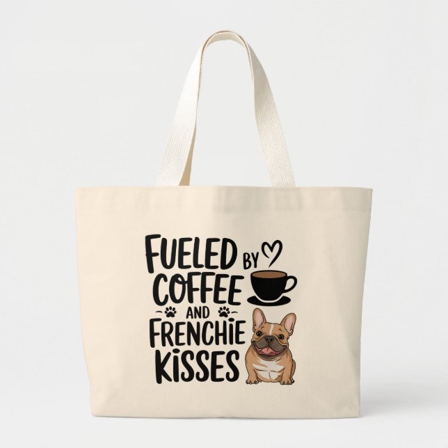 Bolsa Tote Grande Café Francês Bonito Café Amante Francês Cachorro M (Frente)