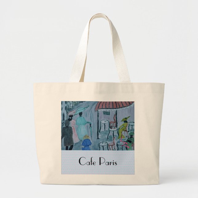 Bolsa Tote Grande Café Paris - pintura do artista austríaco Inge (Frente)