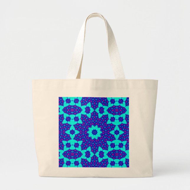 Bolsa Tote Grande Caleidoscópio azul floresceu (Frente)