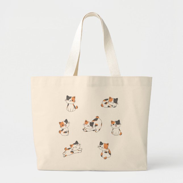 Bolsa Tote Grande Calico Cat Tote Bag Adorável (Frente)