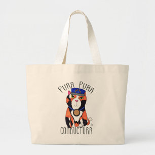 Bolsa Tote Grande Calico Cat Train Condutor Purr Slogan