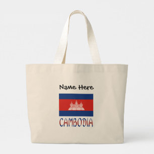Bolsa Tote Grande Camboja e Bandeira Cambojana com Seu Nome