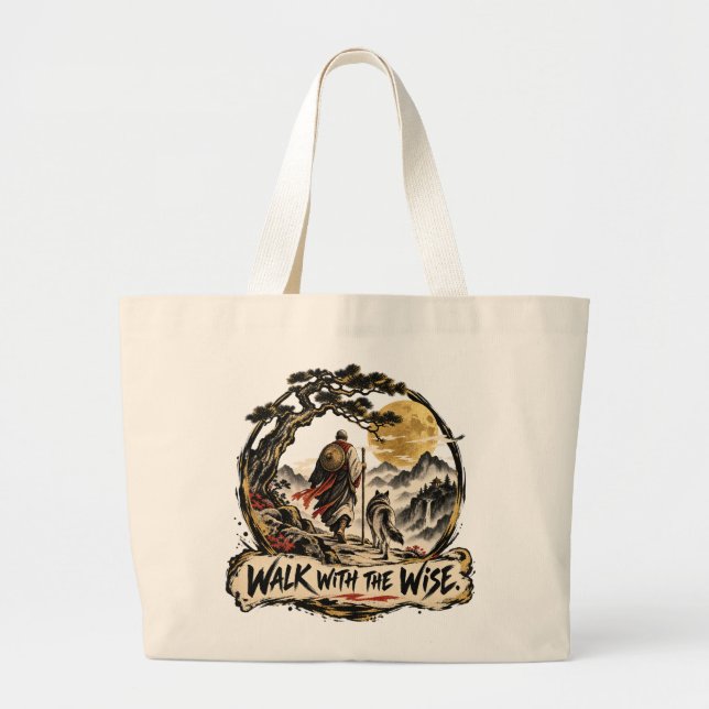 Bolsa Tote Grande Caminhe Com o Sabio Dhammapada (Frente)