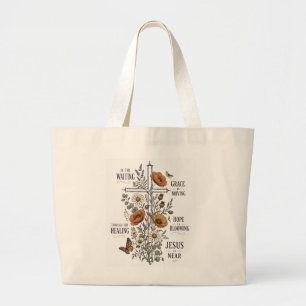 Bolsa Tote Grande Camiseta Cristã Cruz Floral Jesus Está Perto
