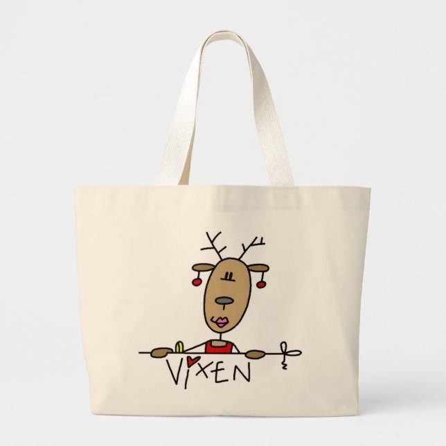 Bolsa Tote Grande Camiseta e presentes do Natal da rena do Vixen (Frente)