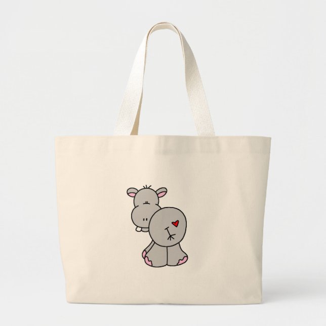 Bolsa Tote Grande Camiseta e presentes felizes do hipopótamo (Frente)