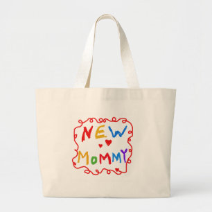 Bolsa Tote Grande Camiseta novo das mamães do texto das cores preli