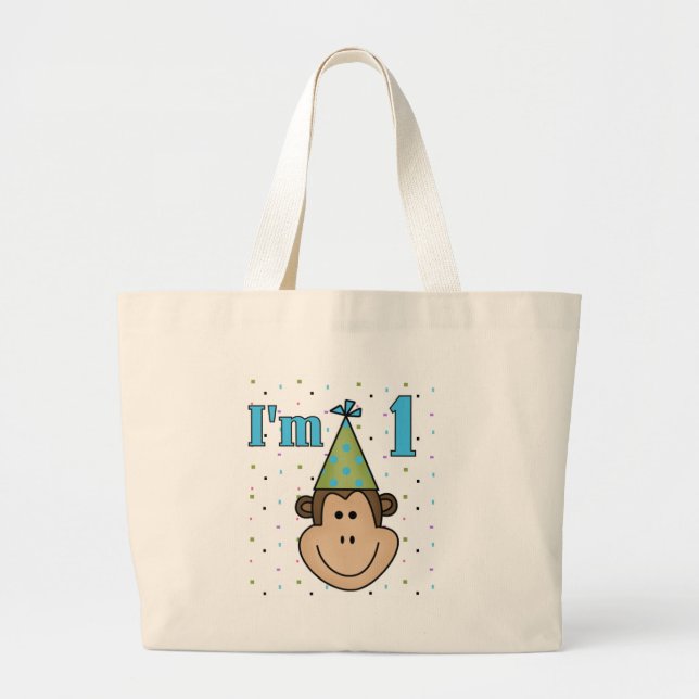 Bolsa Tote Grande Camisetas de primeiro aniversario de macaco no Par (Frente)