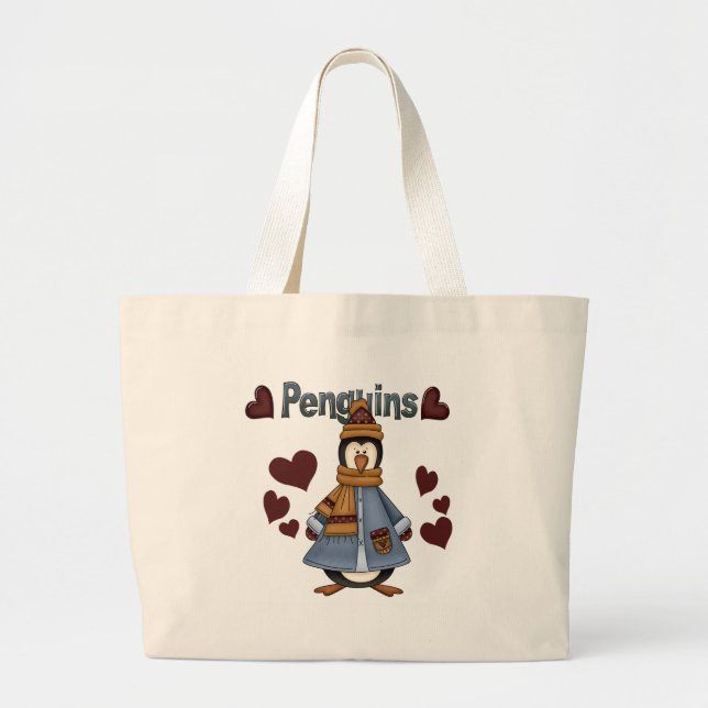 Bolsa Tote Grande Camisetas e presentes de pinguim de inverno (Frente)