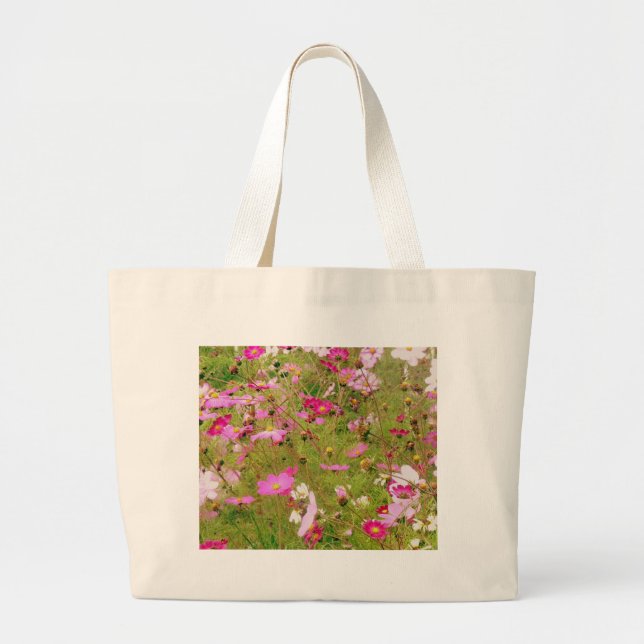 Bolsa Tote Grande Campo De Flores Rosa (Frente)