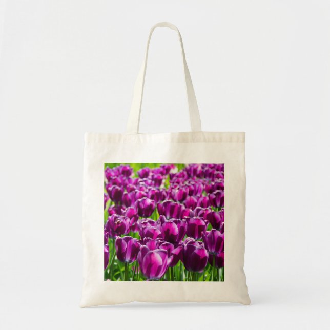Bolsa Tote Grande campo de tulipas roxas (Frente)