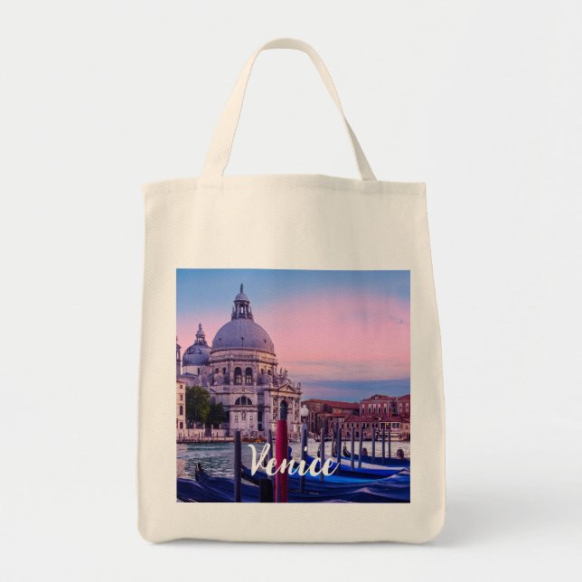 Bolsa Tote Grande Canal com gondolas e igreja em Veneza (Frente)