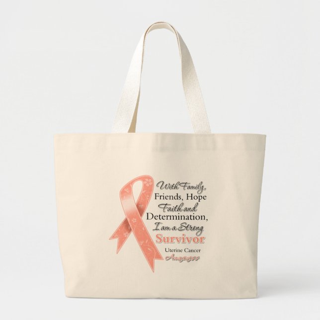 Bolsa Tote Grande Cancer Uterine Suporta Sobrevivência Forte (Frente)