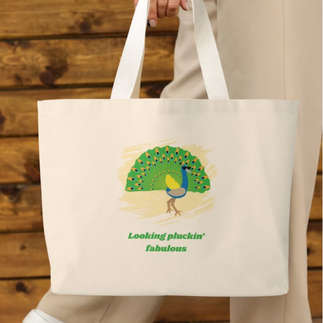 Bolsa Tote Grande Caneca com Design de Pavão Glam e Piada (Criador carregado)