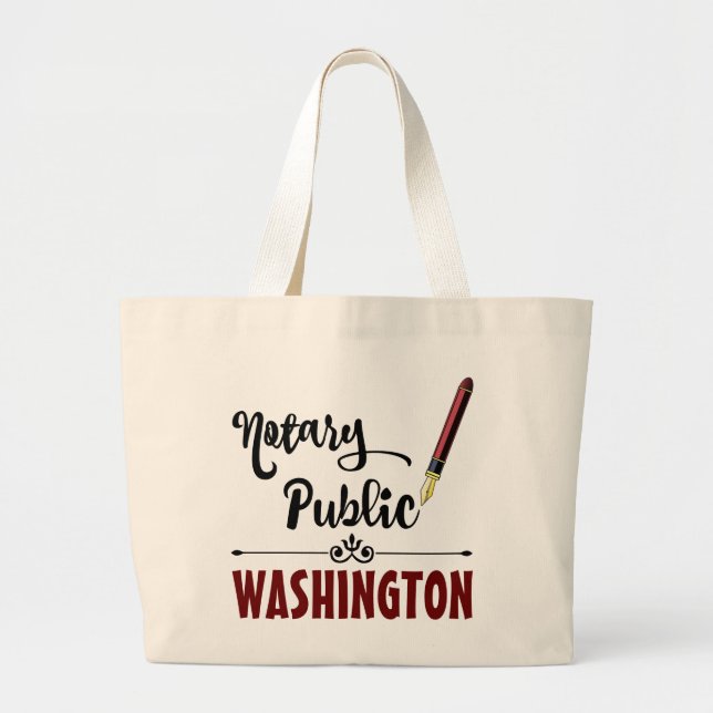 Bolsa Tote Grande Caneta de Tinta Pública do Washington Notary (Frente)