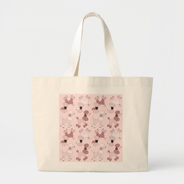 Bolsa Tote Grande Caniches cor-de-rosa no saco da parada (Frente)