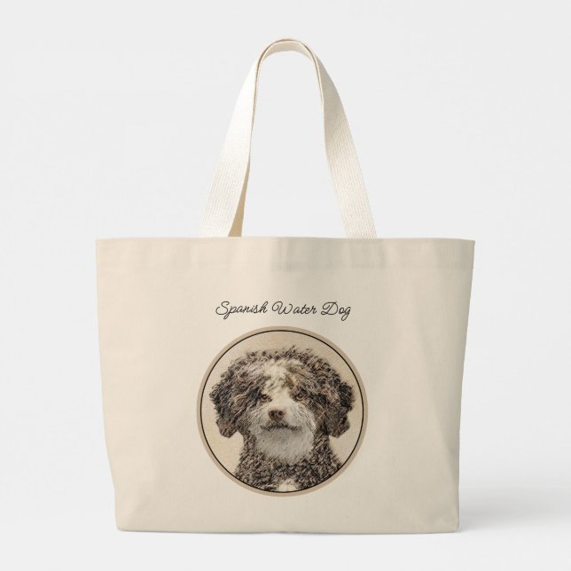 Bolsa Tote Grande Cão-d'água Espanhol Pintura Marrom Bicolar Arte Ca (Verso)
