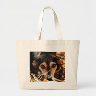 Bolsa Tote Grande Cão doce deitado no feno