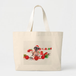 Bolsa Tote Grande Cão Dogue Alemão com Enfeites de Natal Presentes