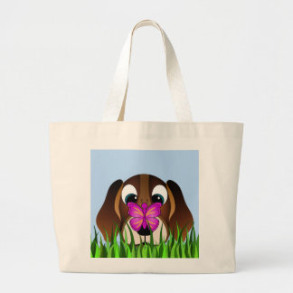 Bolsa Tote Grande Cão e borboleta de filhote de cachorro bonito do
