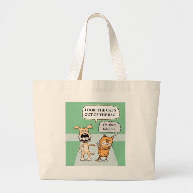Bolsa Tote Grande Cão e gato engraçado (Frente)