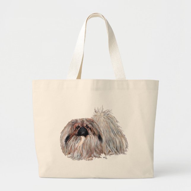 Bolsa Tote Grande Cão Pequinês em Pé (Frente)