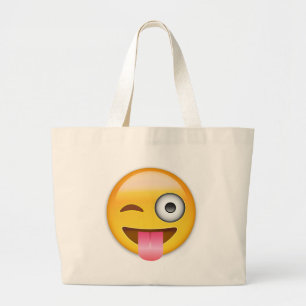Bolsa Tote Grande Cara com a língua e o olho para fora colados Emoj