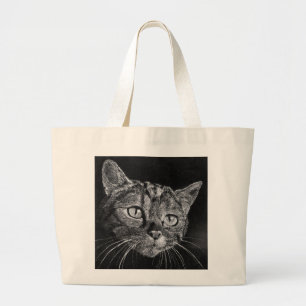 Bolsa Tote Grande Cara do gato da arte do saco