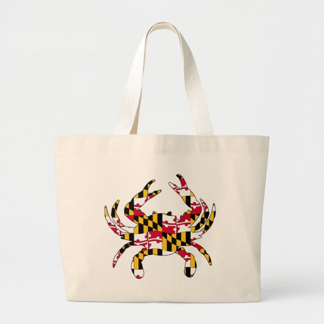 Bolsa Tote Grande Caranguejo ondulado da bandeira de Maryland (Frente)