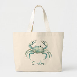 Bolsa Tote Grande Caranguejo Personalizado Aquarela Costeira