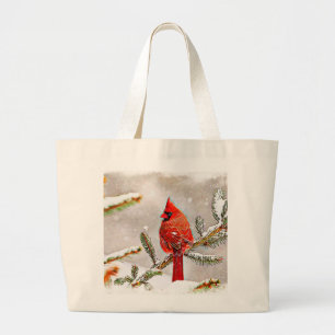 Bolsa Tote Grande Cardeal num pinheiro no inverno