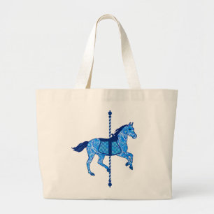 Bolsa Tote Grande Carrossel Horse - Cobalto e Azul-Céu
