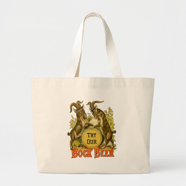 Bolsa Tote Grande Cartaz de Cerveja Bock Vintage: Antigo Salão de Bo (Frente)