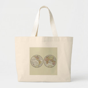 Bolsa Tote Grande Cartaz de Globo do Mapa Mundial Vintage 1916 Hemis