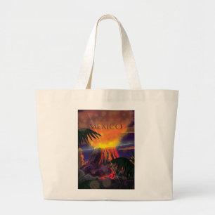 Bolsa Tote Grande Cartaz de Viagem do Vulcão do México