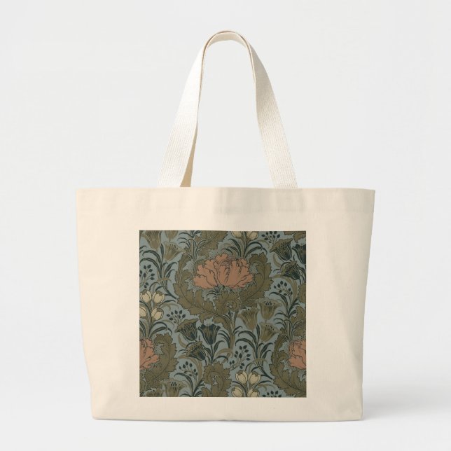 Bolsa Tote Grande Cartaz Floral Flor Morris Garden, Flor Antiquado (Frente)