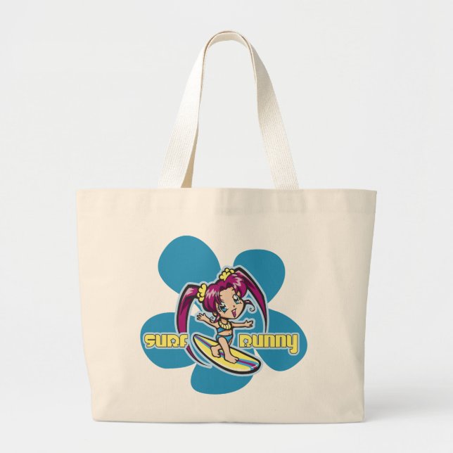 Bolsa Tote Grande Cartografia da surf Bunny Surfer Girl (Frente)