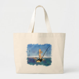 Bolsa Tote Grande Cartoon de Pesca do Dia Estranho