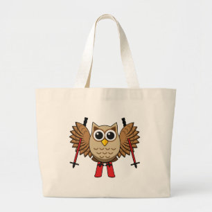Bolsa Tote Grande Cartoon de Skiing Coruja