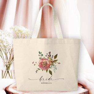 Bolsa Tote Grande Casa Ophelia Cottagecore Rosa Floral Noiva