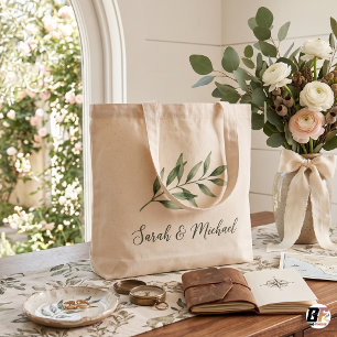 Bolsa Tote Grande Casamento Botânico Personalizado Minimalista de Ve
