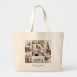 Bolsa Tote Grande Casamento de colagem mínima de fotos elegante