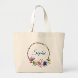 Bolsa Tote Grande Casamento de Flor com Anêmona de Aquarela