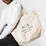 Bolsa Tote Grande Casamento de Monograma Minimalista Moderno<br><div class="desc">Iniciais,  Nomes e Data do Monograma de Casal Mínimo Moderno,  mas Elegante - Preto e Branco. Excelente para usar como favorecimento de bolsas,  dama de pontes,  padrinho de casamento e presentes de festa de casamento.</div>
