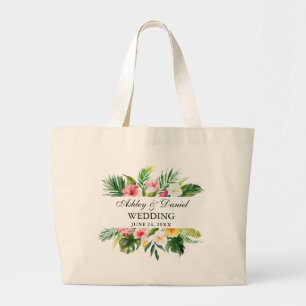 Bolsa Tote Grande Casamento Floral Tropical Watercolor