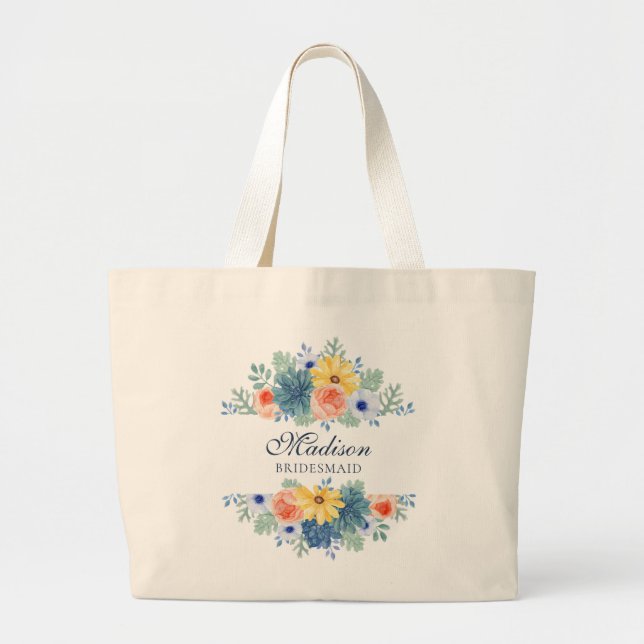 Bolsa Tote Grande Casamento Personalizado por Bridesmaid Primavera F (Frente)